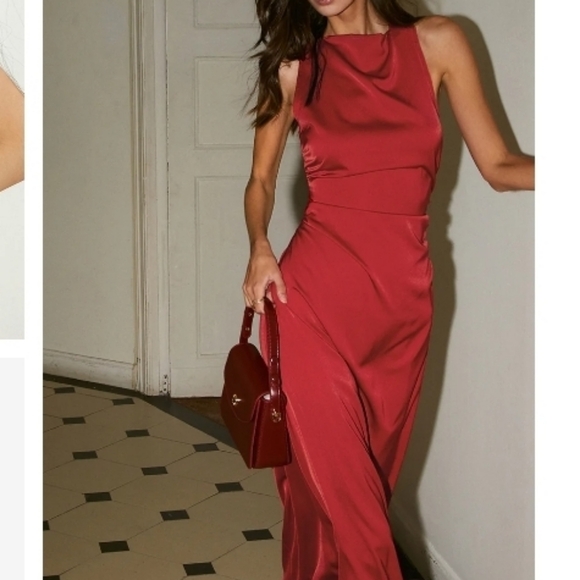 Commense Red Cowlneck Maxi Gown - Picture 3 of 8